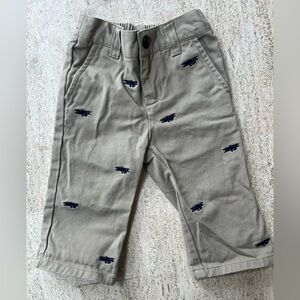 Janie and Jack Khaki Pants with Navy Airplane Embroidery